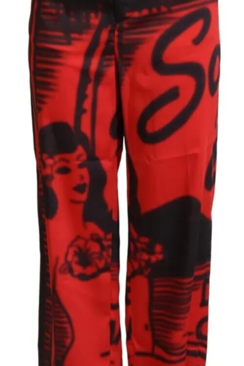 Dsquared² Red Printed High Waist Straight Pants