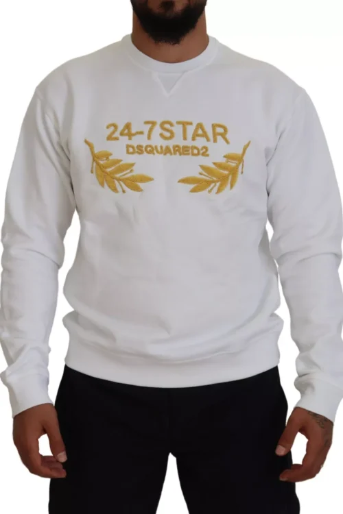 Dsquared² White Embroidered Crewneck Sweatshirt Sweater