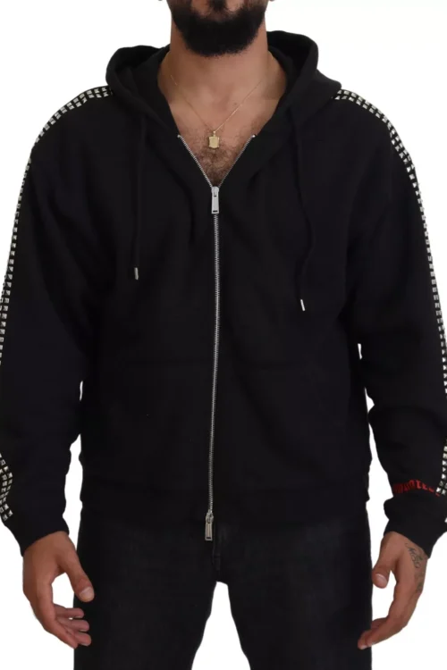 Dsquared² Black Embellished Full Zip Hooded Sweater
