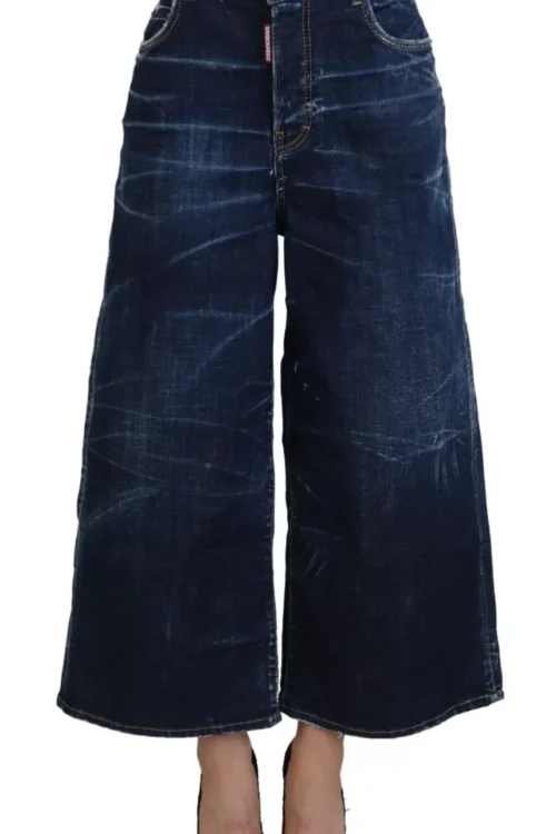 Dsquared² Blue Cotton High Waist Wide Leg Denim Jinny Jeans