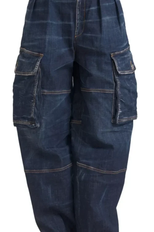 Dsquared² Blue High Waist Cotton Cargo Baggy Denim Jeans