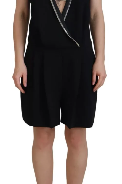 Dsquared² Black Embellished Sleeveless V-neck Jumpsuit Dress