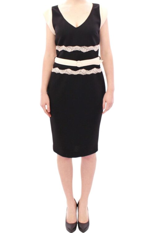 Cavalli Elegant Sheath Lace Dress in Black and Beige