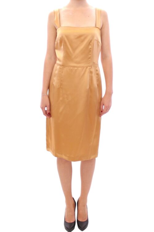 Dolce & Gabbana Elegant Bronze Silk Knee-Length Sheath Dress