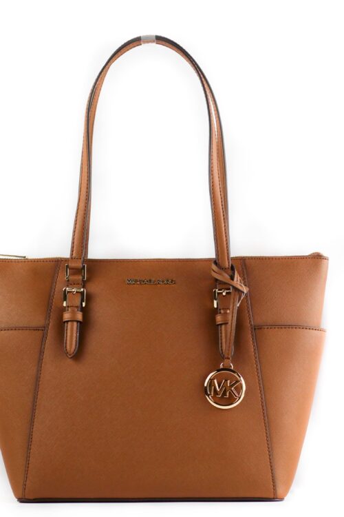 Michael Kors Charlotte Signature Leather Large Top Zip Tote Handbag Bag