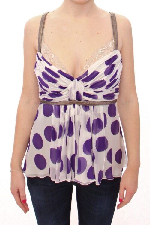 Dolce & Gabbana Elegant Polka Dotted Silk Blouse with Leather Detailing