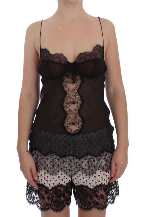 Dolce & Gabbana Elegant Black Silk Lace Lingerie Chemise