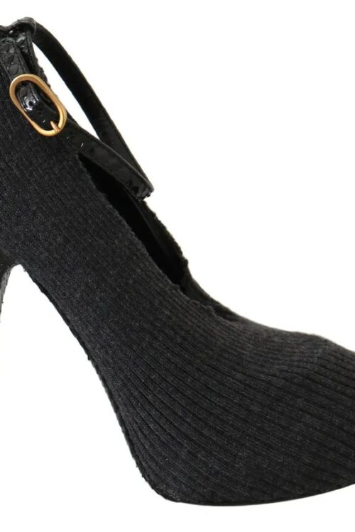 Dolce & Gabbana Black Leather Heels Fabric Socks Pumps Shoes