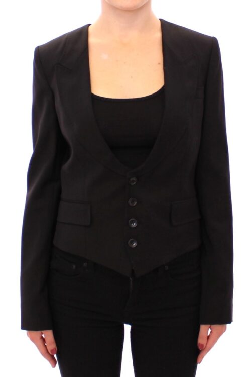 Dolce & Gabbana Elegant Silk-Blend Black Blazer with Scarf Back Detail