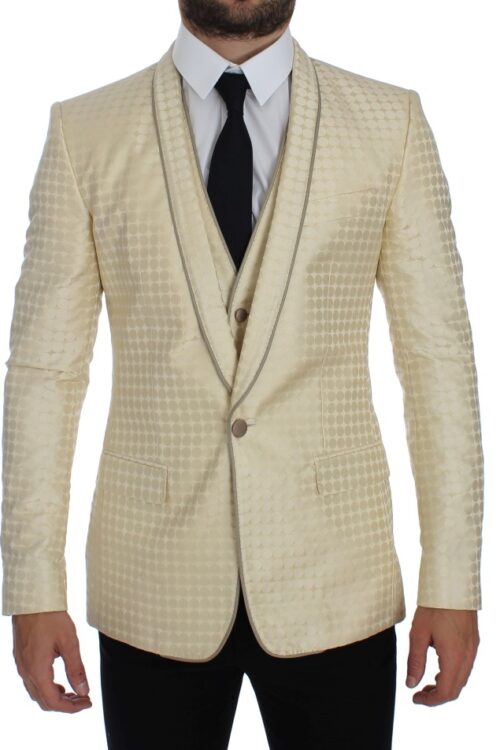 Dolce & Gabbana Sophisticated Beige Polka Dotted Blazer & Vest
