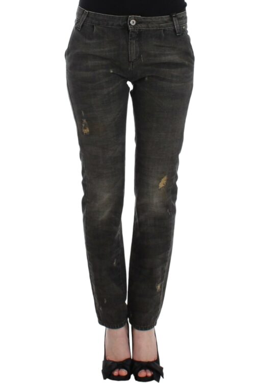 Costume National Sleek Gray Straight Leg Distressed Jeans