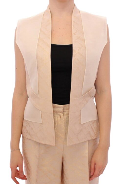 Zeyneptosun Exclusive Beige Brocade Sleeveless Vest