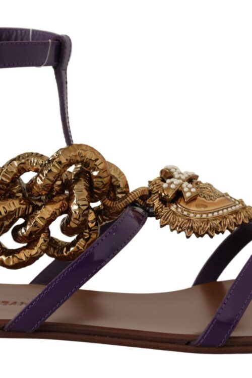 Dolce & Gabbana Purple Heart Chain Gladiator Flats