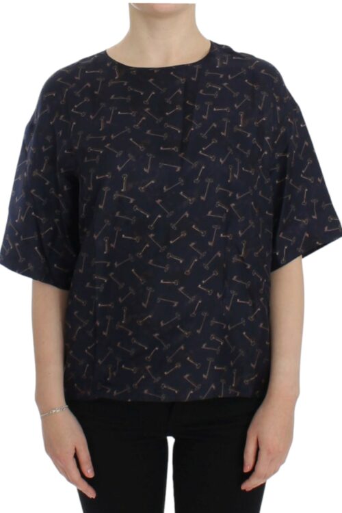 Dolce & Gabbana Enchanted Sicily Silk Blouse with Gold Keys Print