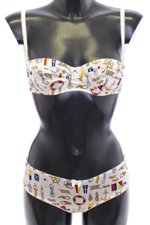 Dolce & Gabbana Elegant White Sailor Print Lingerie Set