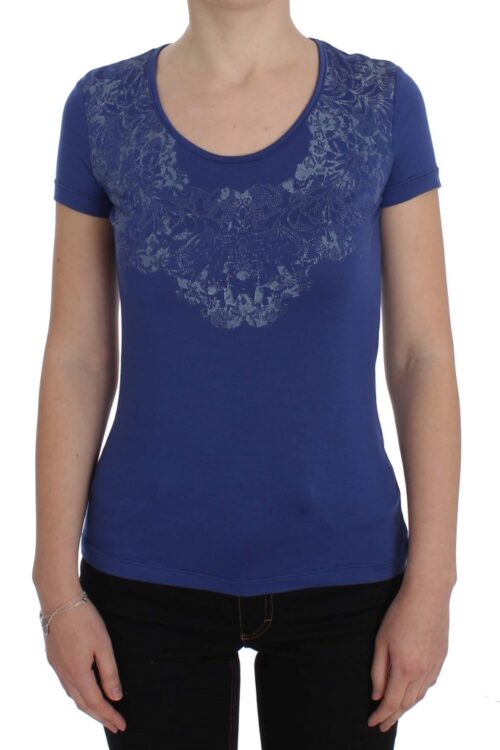 Ermanno Scervino Elegant Blue Crew Neck Tee with Logo Detail