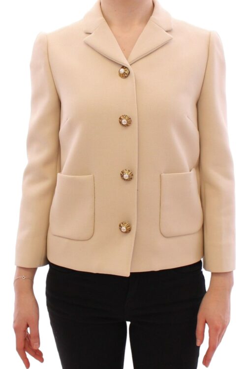 Dolce & Gabbana Elegant Beige Wool-Blend Jacket with Gold Accents