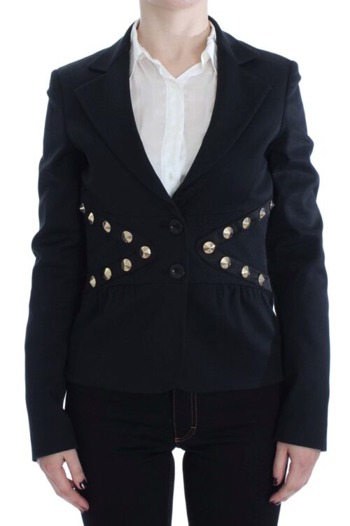 Exte Chic Black Stretch Blazer with Gold Button Detail