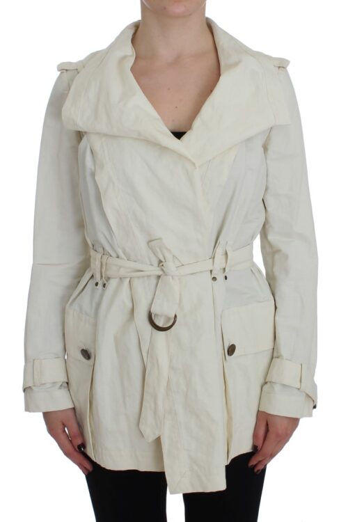 PLEIN SUD Elegant White Wrap Trench Jacket