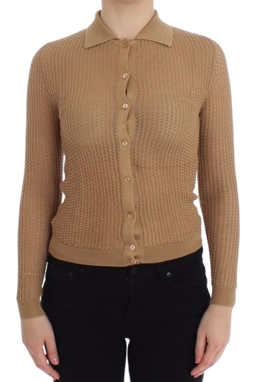 Dolce & Gabbana Beige Knitted Cotton Polo Cardigan Sweater