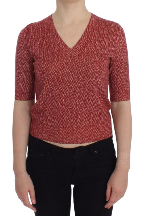 Dolce & Gabbana Enchanting Red Tweed V-Neck Sweater