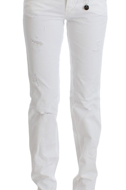 Costume National Chic Slim Fit White Cotton Jeans