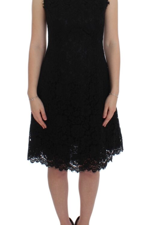 Dolce & Gabbana Elegant Black Floral Lace Knee-Length Dress