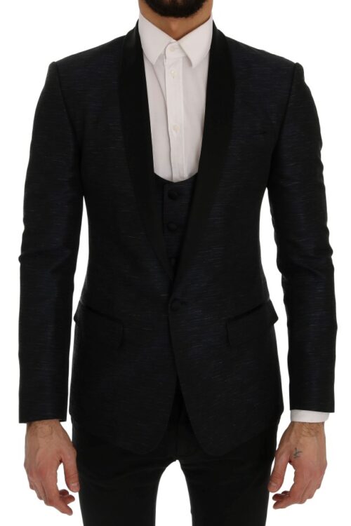Dolce & Gabbana Elegant Blue & Black Slim Fit Suit Ensemble