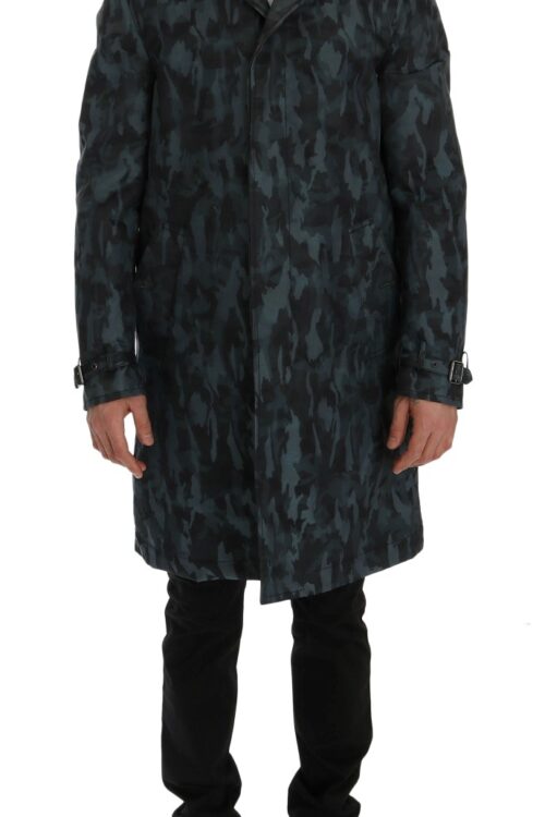 Dolce & Gabbana Blue Camouflage Trench Coat Elegance