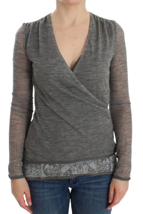 Ermanno Scervino Elegant Gray Wool Blend Deep V-neck Sweater