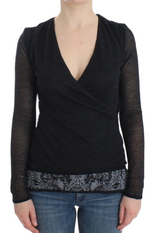 Ermanno Scervino Deep V-neck Black Wool Blend Sweater