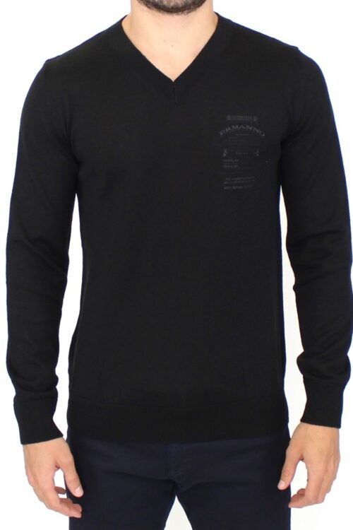 Ermanno Scervino Elegant Black V-Neck Wool Blend Sweater