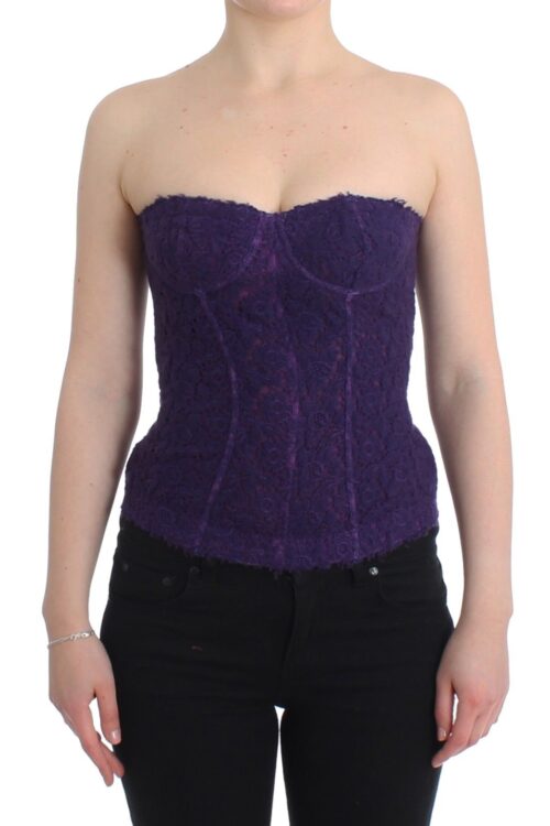 Ermanno Scervino Purple Lace Silk Blend Bustier Corset