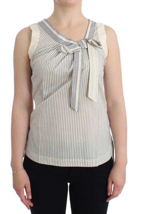 Ermanno Scervino Chic Striped Cotton-Silk Bow Top