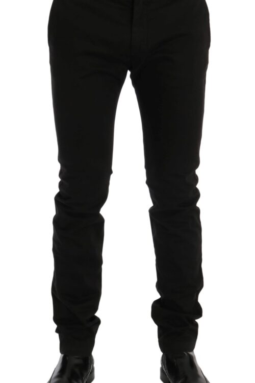 GF Ferre Elegant Slim Fit Black Cotton Trousers