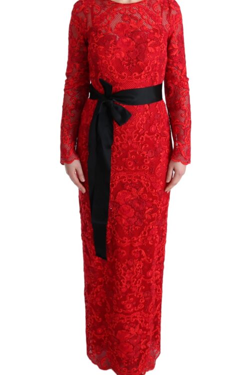 Dolce & Gabbana Elegant Red Sheath Dress with Silk Bow Belt