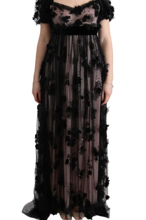 Dolce & Gabbana Elegant Floral Applique Full Length Dress