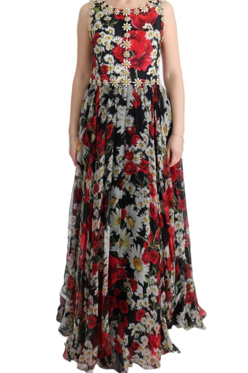 Dolce & Gabbana Floral Maxi Gown with Sunflower Print and Crystals