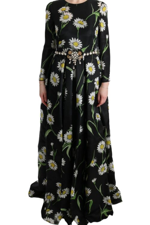 Dolce & Gabbana Elegant Sunflower Maxi Gown with Crystals