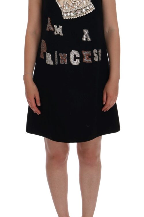 Dolce & Gabbana Black Wool Crystal Princess Dress