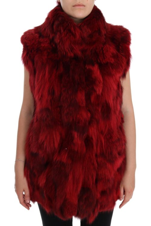 Dolce & Gabbana Luxurious Red Coyote Fur Long Vest Jacket