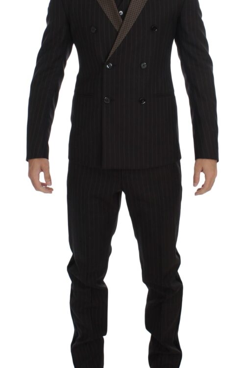 Dolce & Gabbana Elegant Brown Striped Three-Piece Tuxedo