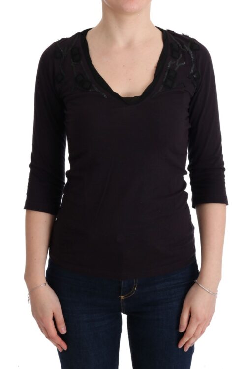 Costume National Elegant Purple V-Neck Blouse Tee