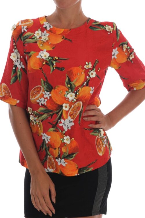 Dolce & Gabbana Embellished Crepe Blouse with Blossom Print