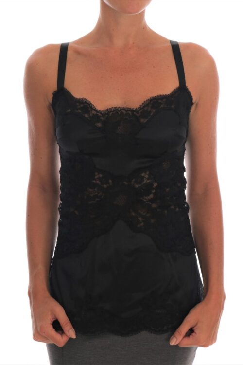 Dolce & Gabbana Silk Blend Black Lace Top Dressing Gown