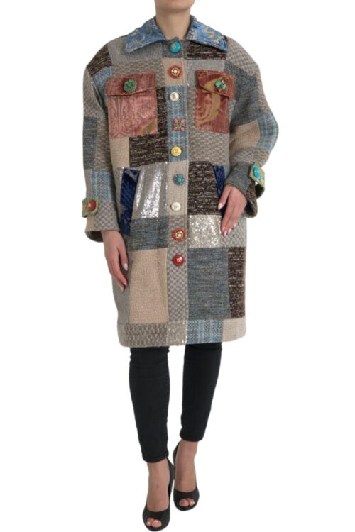 Dolce & Gabbana Multicolor Patchwork Trench Coat Jacket
