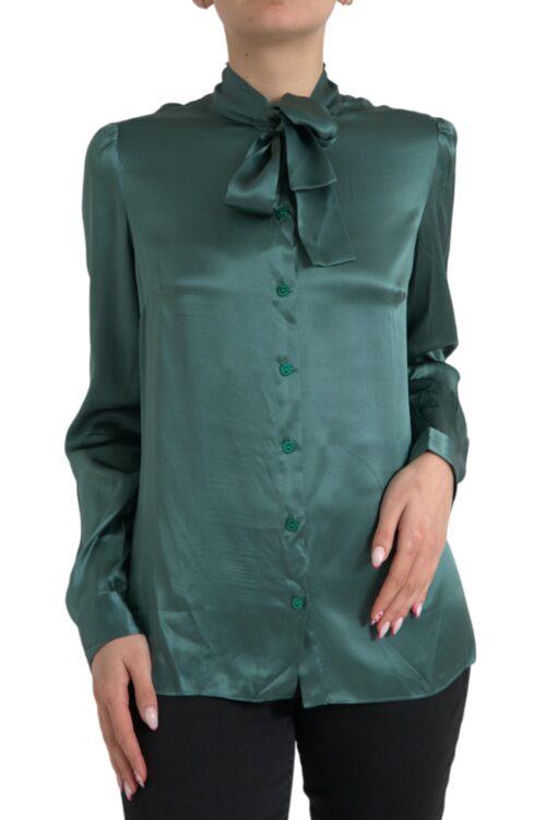Dolce & Gabbana Elegant Dark Green Silk Blouse Top