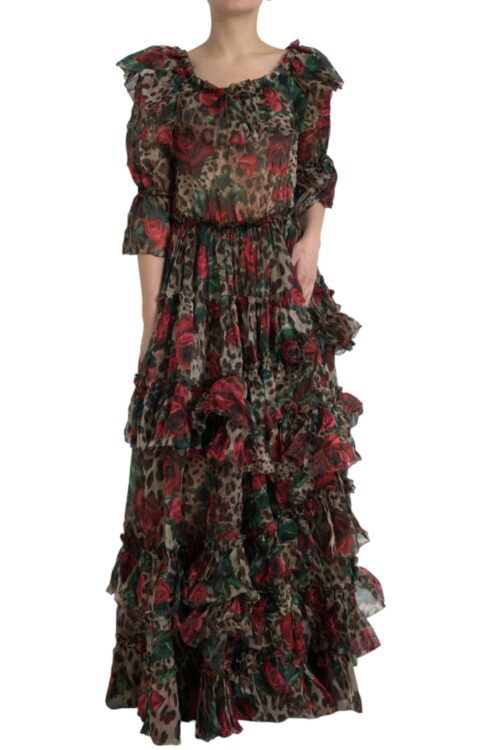 Dolce & Gabbana Ethereal Floral & Leopard Print Maxi Gown