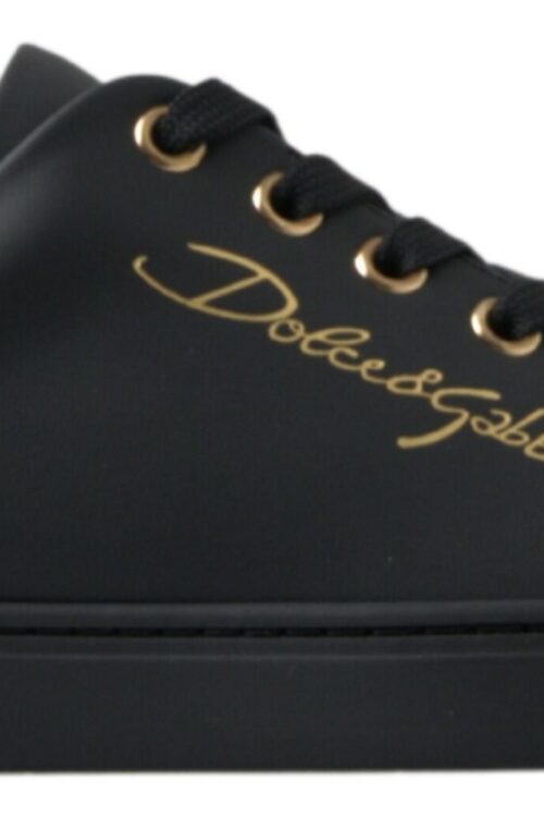 Dolce & Gabbana Black Gold Leather Classic Sneakers
