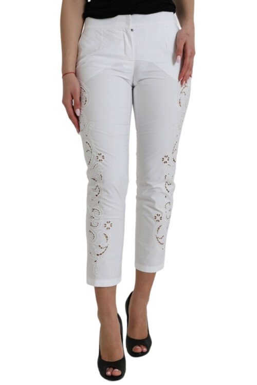 Dolce & Gabbana Elegant White Tapered Mid Waist Pants
